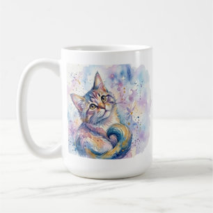 Tasse à café avec l'art félin à l'aquarelle fantai