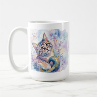 Tasse à café avec l'art félin à l'aquarelle fantai