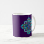 Tasse à café avec mandala bleu, fond violet (Devant droit)