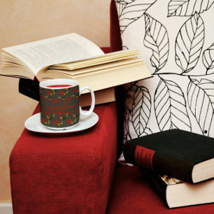 Tasse à café avec motif marron fleurs sauvages coq