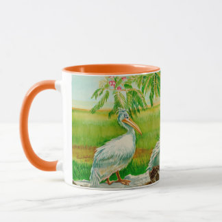 Tasse à café avec pélicans, oiseaux, animaux du zo