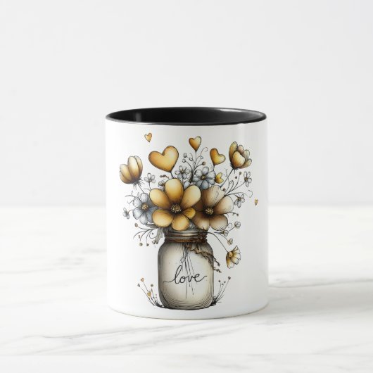 Tasse à café avec pot mason rempli de fleurs (Centre)