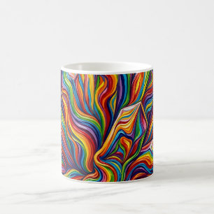 Tasse à café avec un amas de cristaux de arc-en-ci