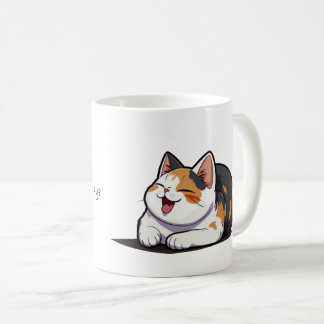 Tasse à café avec un chat calico en train de bâill