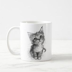 Tasse à café avec un croquis au crayon de chaton m