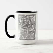 Tasse à café bicolore avec rose en art linéaire gé