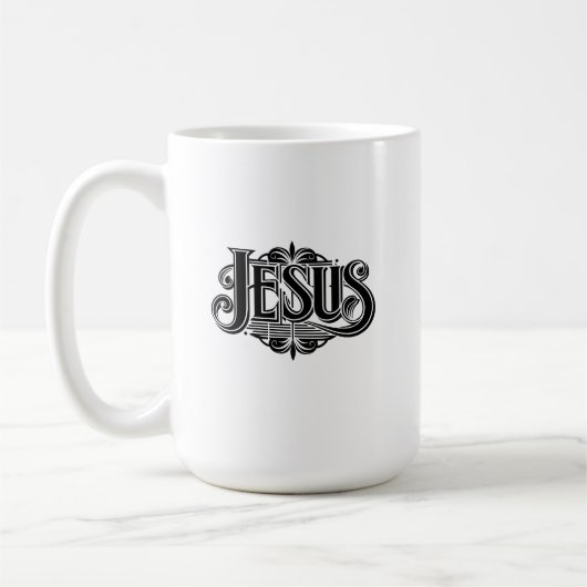Tasse à café blanche avec le nom de Jésus (Gauche)