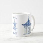Tasse à café bleu et blanc Pagode Chinoiserie (Devant droit)