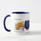 Tasse à café bleue avec un chat orange drôle (Gauche)