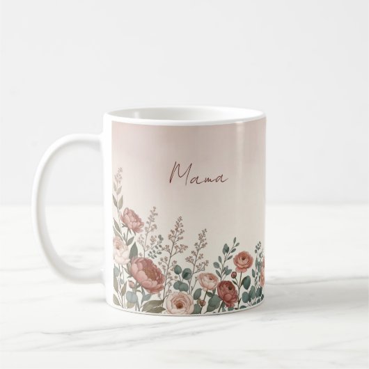 Tasse à café botanique aquarelle Paeonia pour mama (Gauche)