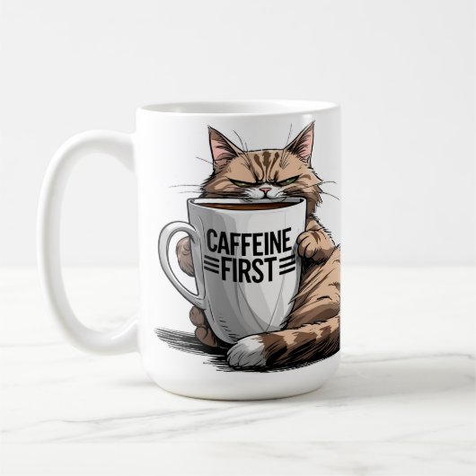 Tasse à café Caffeine First pour amateurs de chats (Gauche)