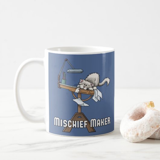 Tasse à café Chat Blanc Fauteur de Troubles (Avec donut)