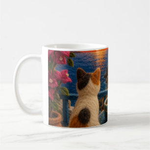 Tasse à café Chat Calico regardant le coucher du s