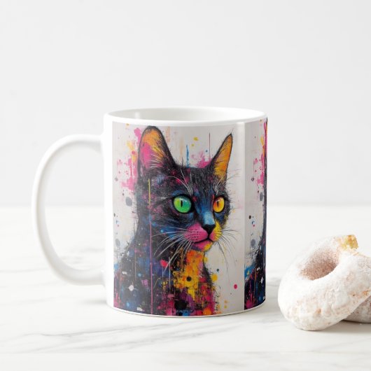 Tasse à café Chat Color Splash – Cadeau vibrant po (Avec donut)