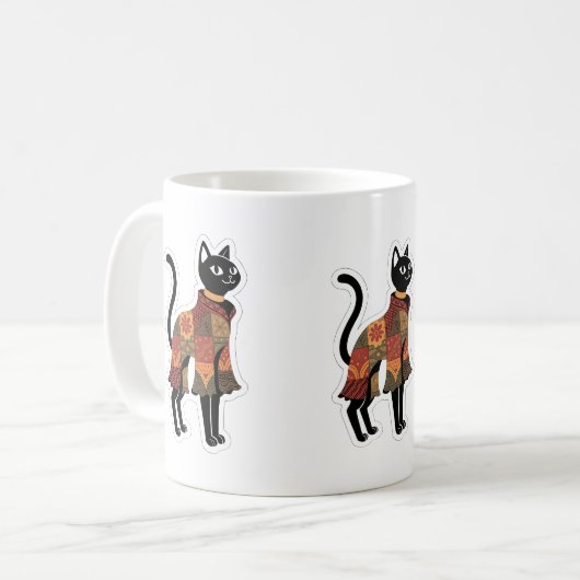 Tasse à café chat noir patchwork Boho (Devant gauche)