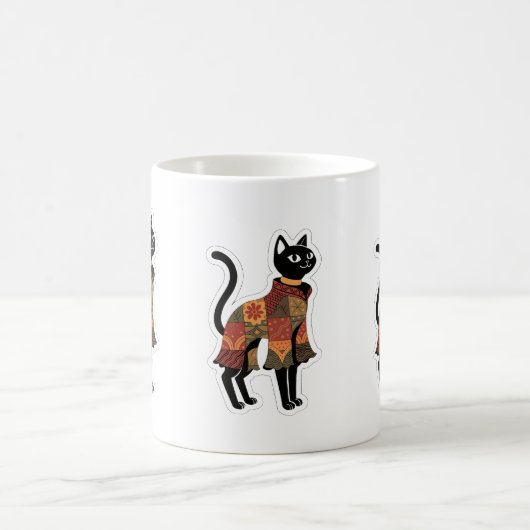 Tasse à café chat noir patchwork Boho (Centre)