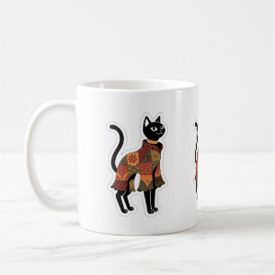 Tasse à café chat noir patchwork Boho