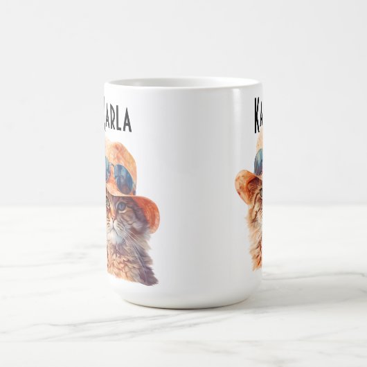 Tasse a café chat roux avec chapeau et lunette. (Centre)