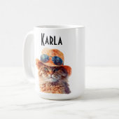 Tasse a café chat roux avec chapeau et lunette. (Devant gauche)