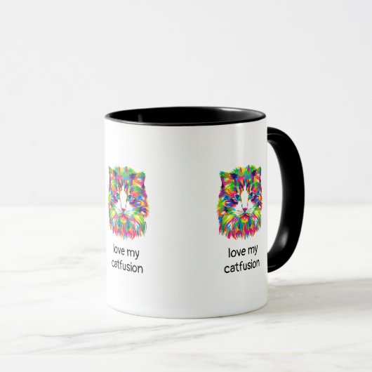 Tasse à café Chatfusion Abstraite J'adore Mon Chat (Devant droit)