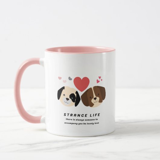 Tasse à café couple de chiens tons rose mignon (Gauche)