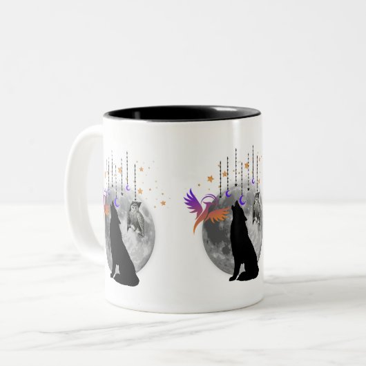 Tasse à café design Wolf-Moon-Phoenix-Owl-design g (Devant gauche)