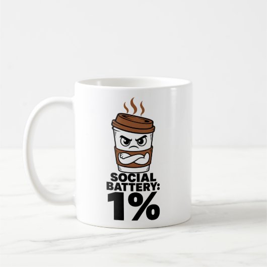 Tasse à café drôle Batterie sociale 1% (Gauche)