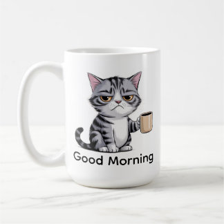 Tasse à café drôle de chat grincheux – “Bonjour” M