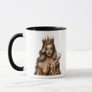 Tasse à café élégante à paillettes dorées reine bi