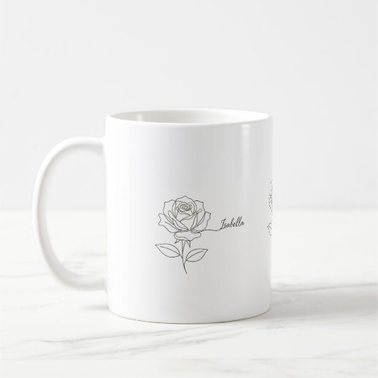 Tasse à café élégante de fleur de naissance - Nom (Gauche)