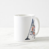 Tasse à café en aquarelle bleue florale Monogramme (Devant droit)