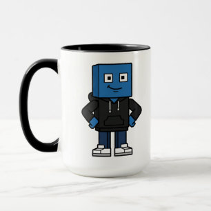 Tasse à café en bloc de jeu bleu avec personnage,