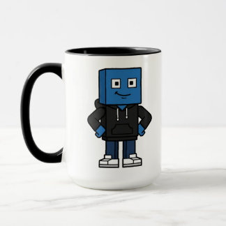 Tasse à café en bloc de jeu bleu avec personnage,