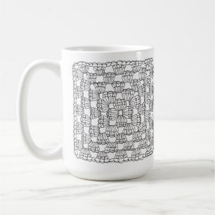 Tasse à café en crochet blanc motif carré grand-mè
