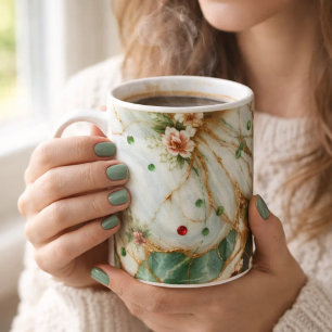 Tasse à café en marbre blanc & or & vert de luxe –