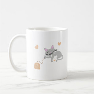 Tasse à café et sachet de thé à motif de chat mign