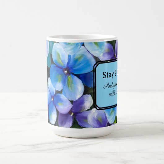 Tasse à café fleur bleue déclaration positive (Centre)