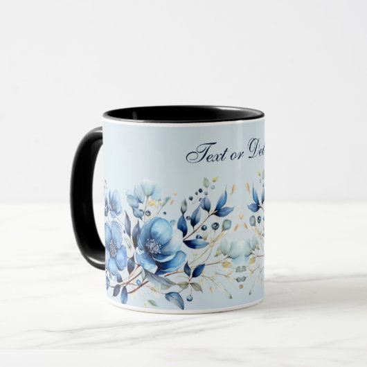Tasse à café Fleurs Bleues Aquarelle (Devant gauche)
