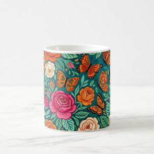 Tasse à café Fleurs papillons Folk Abstrait