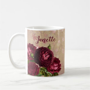 Tasse à café fleurs Roses de Bourgogne Rose