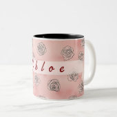 Tasse à café floral personnalisable en deux tons. (Devant droit)