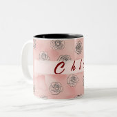 Tasse à café floral personnalisable en deux tons. (Devant gauche)