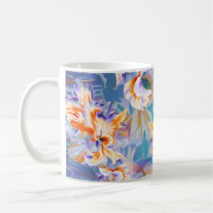 Tasse à café florale abstraite orange et bleu vibr