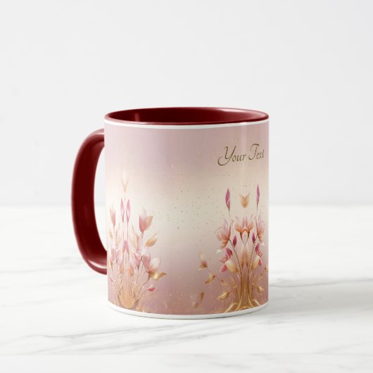 Tasse à café florale aux feuilles dorées roses (Devant gauche)