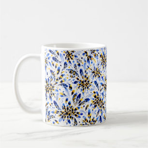 Tasse à café florale bleue et or – Aquarelle éléga