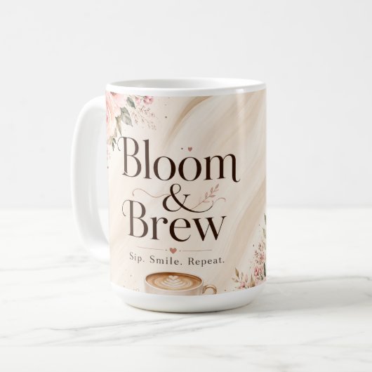 Tasse à café florale Bloom & Brew. (Devant gauche)