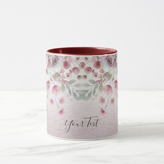 Tasse à café florale rose moderne blanc (Centre)