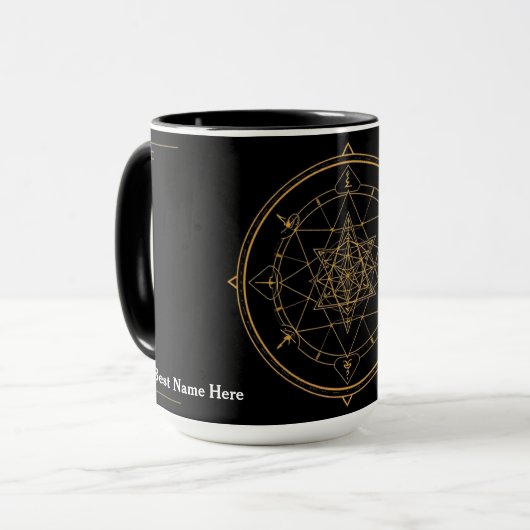 Tasse à café Géométrie sacrée noire (Devant gauche)