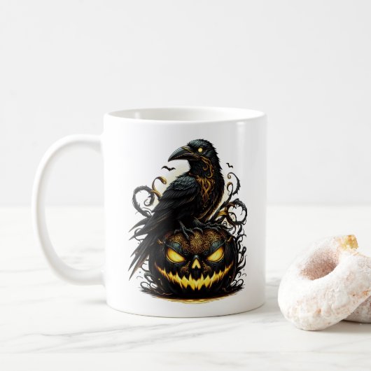 Tasse à café Halloween Raven (Avec donut)