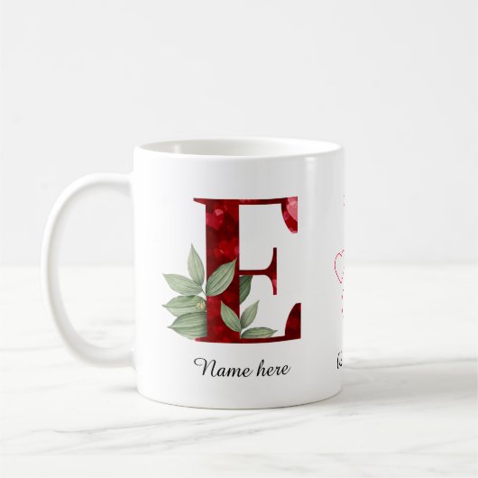 Tasse à café initiale E élégante à cœur rouge flor (Gauche)